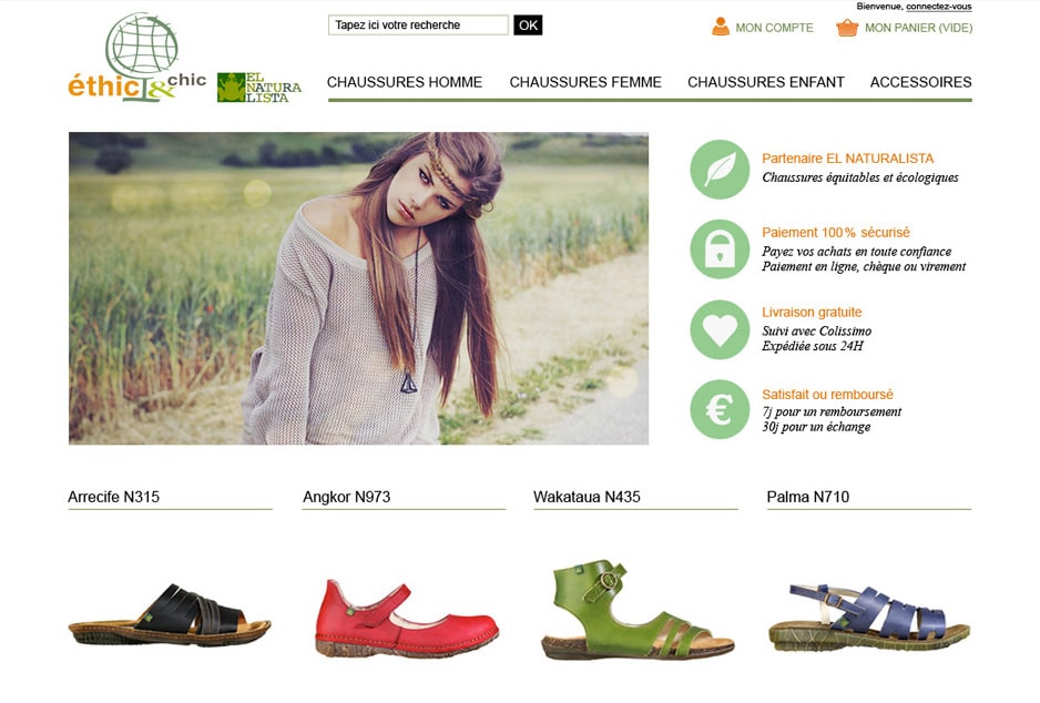 Conseil e-commerce (marketing, acquisition, fidélisation), création graphique, intégration et développement PrestaShop du site e-commerce pour la boutique retail de mode éthique Ethic & Chic Toulouse