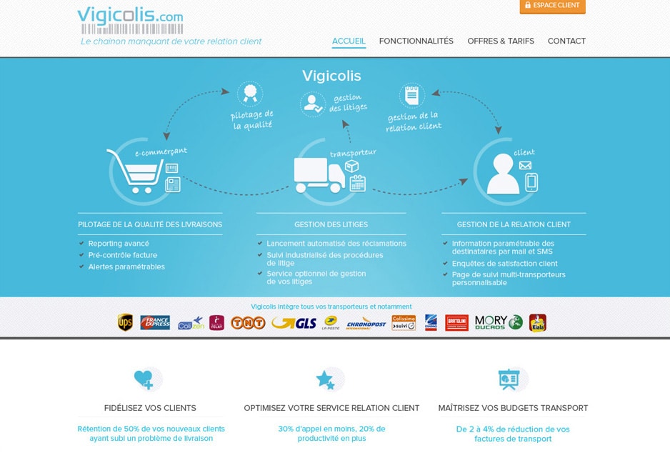 Design du site de l'application transport et logistique e-commerce Vigicolis - Paris