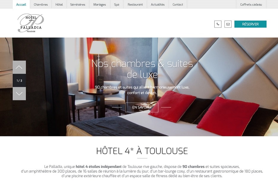 Audit performance et sécurité, design et développement web / mobile du site de l'hôtel de luxe Palladia à Toulouse