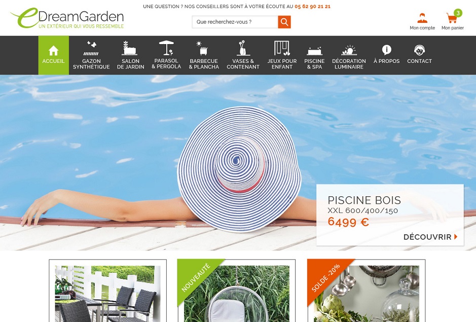 Expert e-commerce omnicanal Toulouse, conseil en logistique & livraison e-commerce, création du site ecommerce mobile PrestaShop en responsive design de l'entreprise de meubles et déco de jardin E-DreamGarden