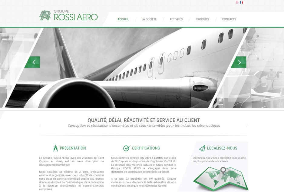 Conception avec WordPress du nouveau site corporate du Groupe Rossi Aero à Toulouse (Muret - Grenade sur Garonne - Castelnau-d'Estretefonds Eurocentre)