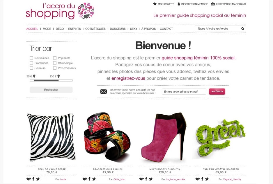 Accompagnement stratégique, webdesign et UX/UI design de la marketplace e-commerce L'accro du Shopping fondée à Paris