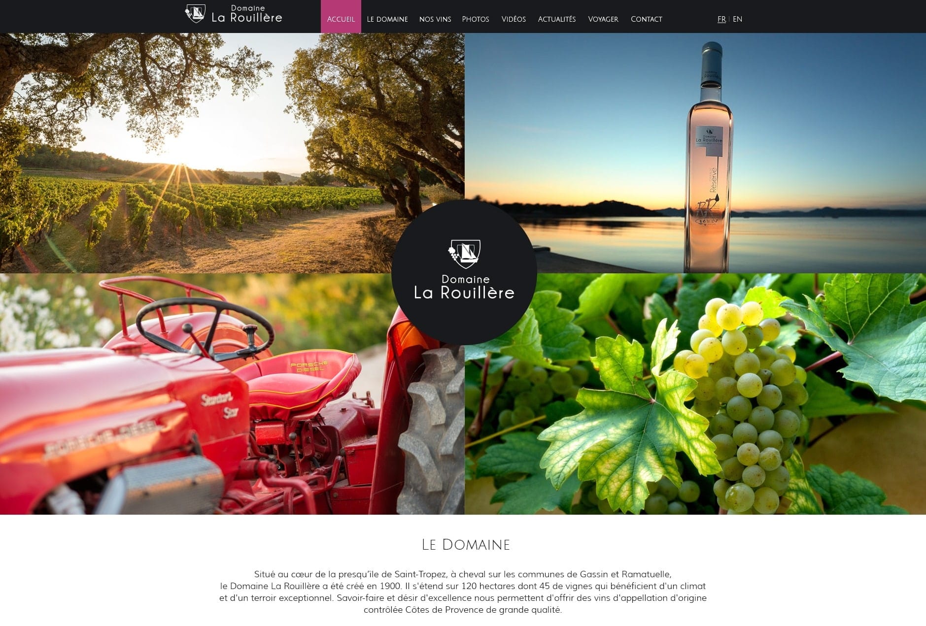 Identité visuelle du domaine viticole avec boutique de vente à la propriété, UX design et création des interfaces web / mobile du nouveau site internet responsive des vins du Domaine La Rouillère